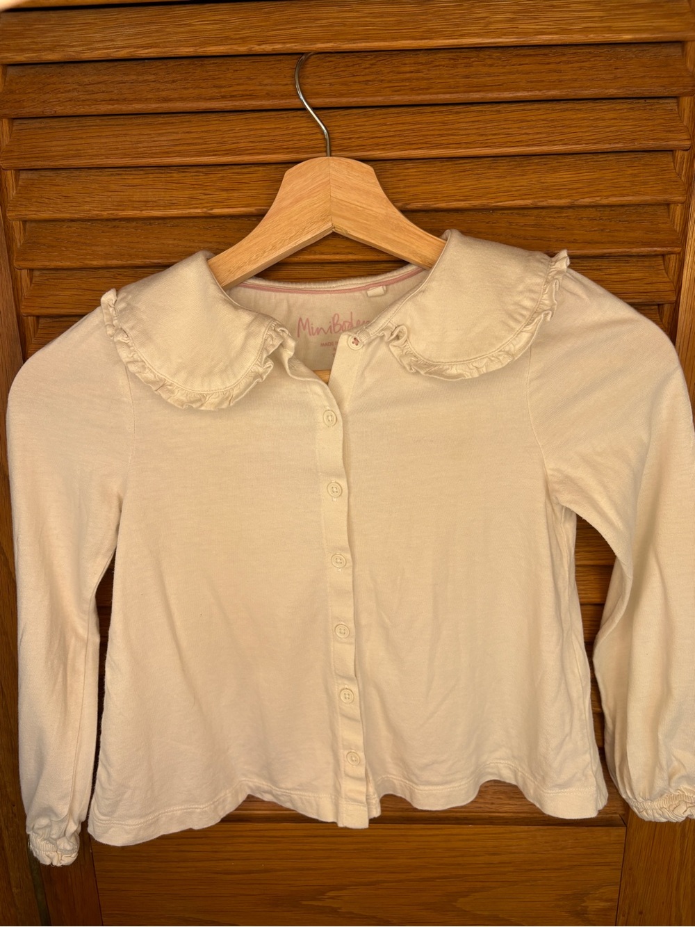 Mini Boden Cream Ruffle Collar Button up Front - Picture 2 of 4